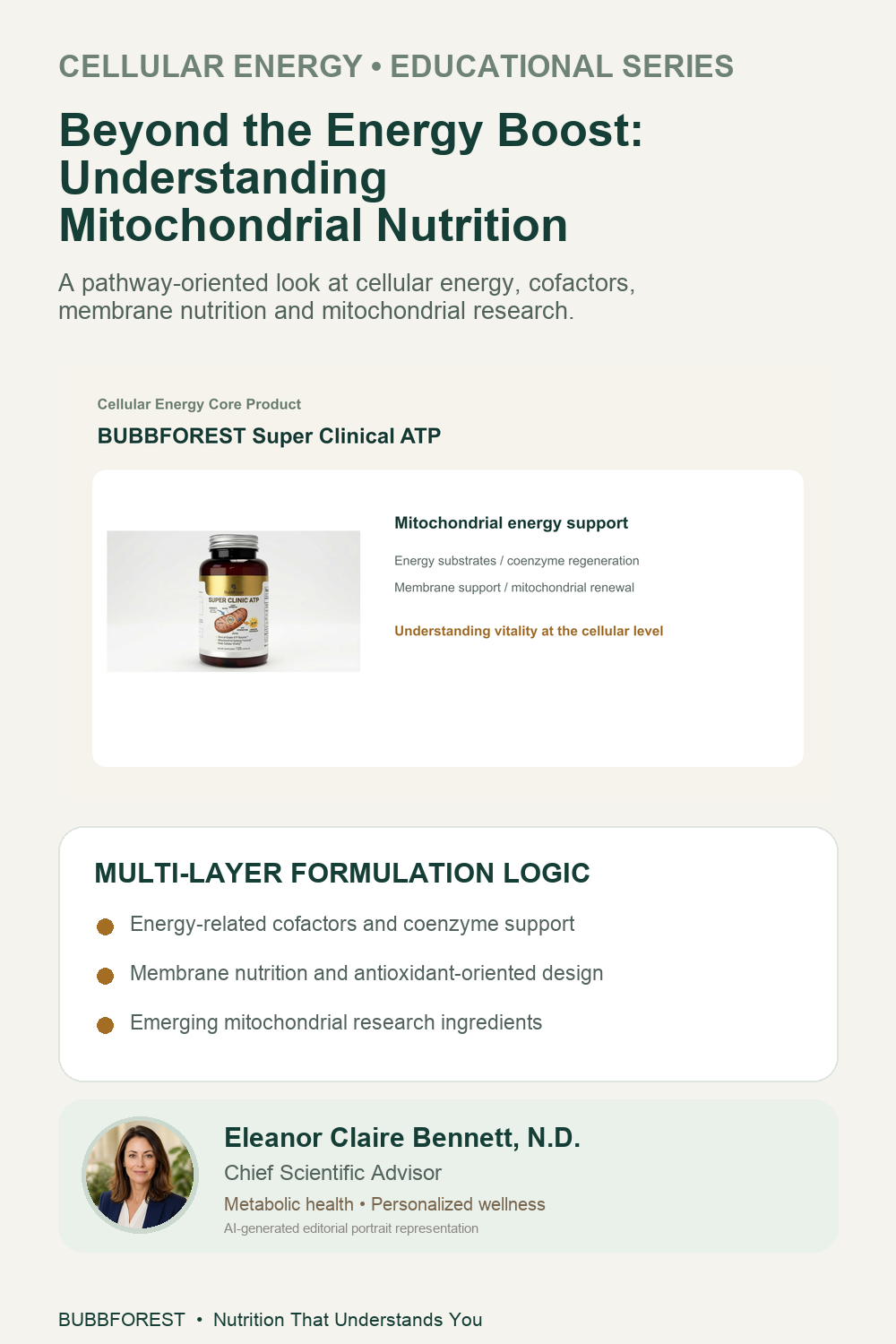 AI-assisted BubbForest educational infographic about everyday energy and mitochondrial nutrition.
