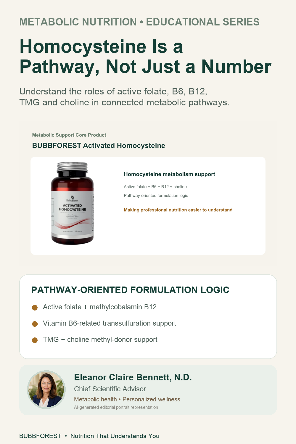 AI-assisted BubbForest educational infographic about folate, vitamin B12, and metabolic pathways.